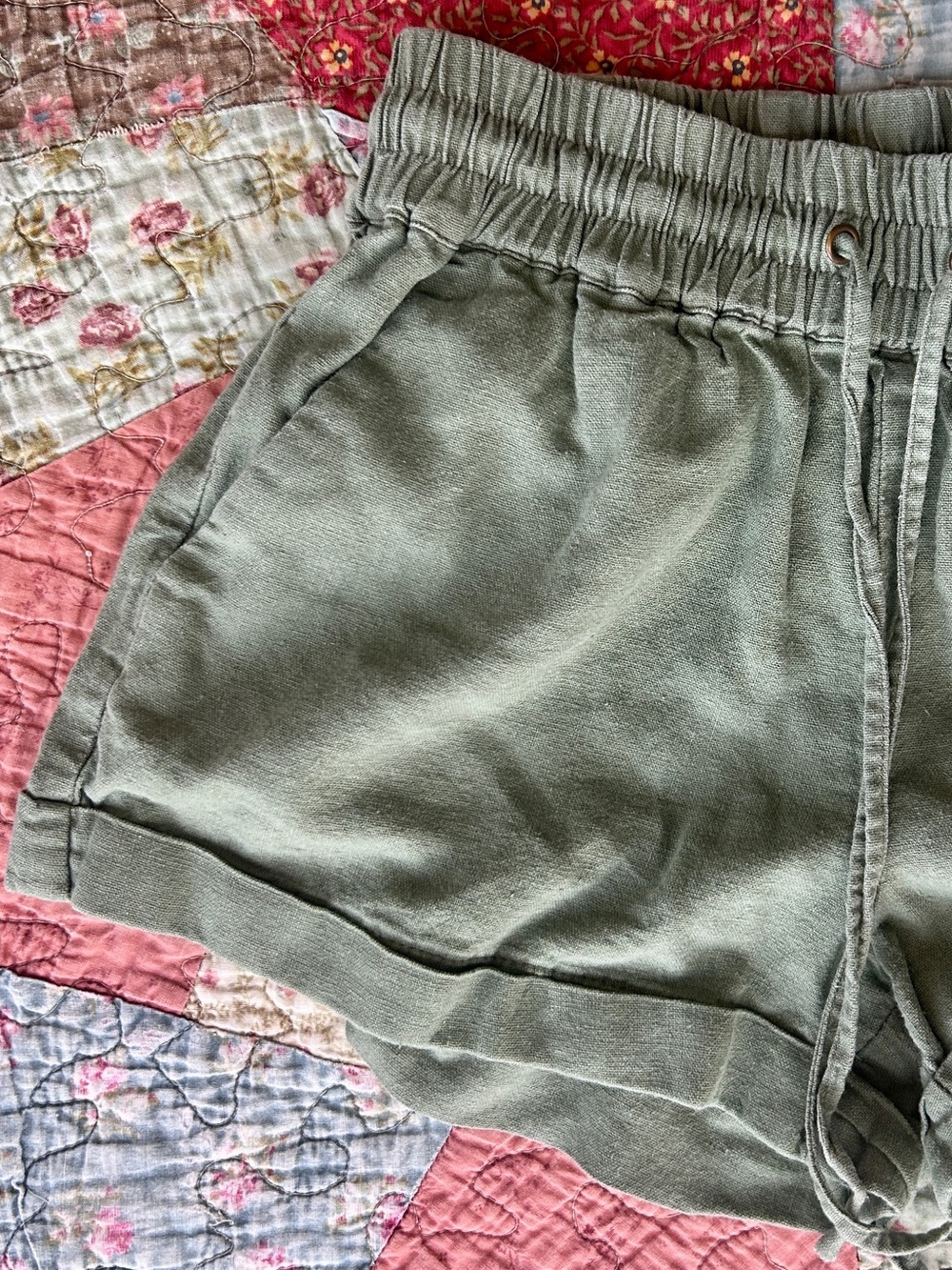 Love Tree Green Linen Blend Shorts | Casual / Loungewear/ Athletic | Size Small - Picture 3 of 11